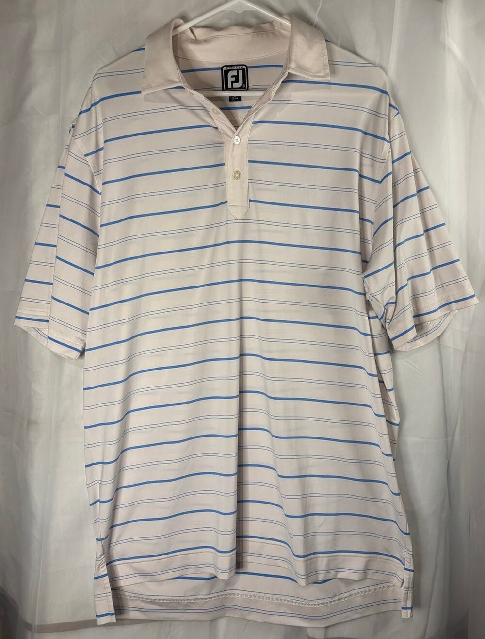 Footjoy 1919 BC White Blue Striped Polo Size Large